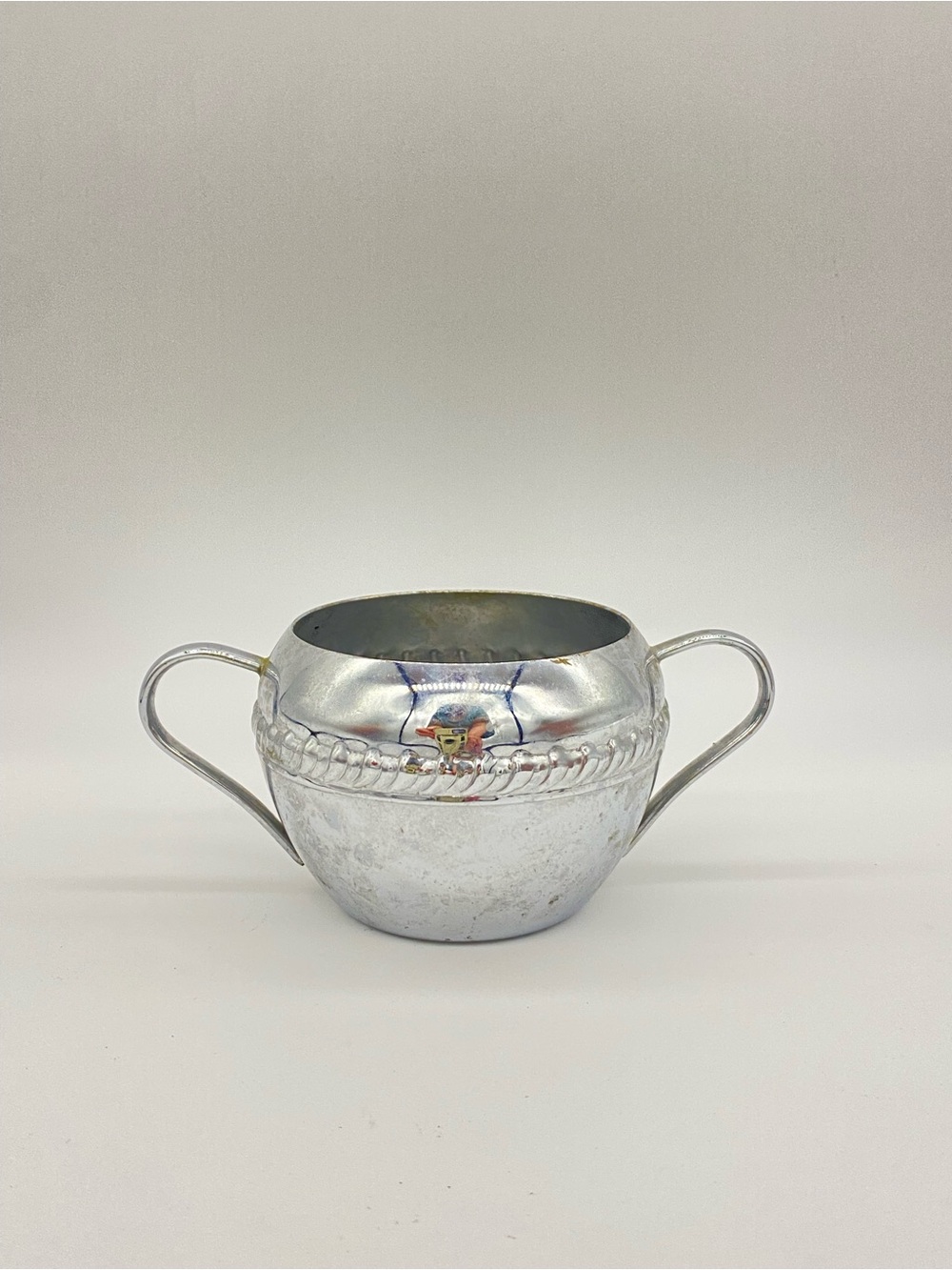 Irvinware Chrome Two-Handled Sugar Bowl or Small Planter